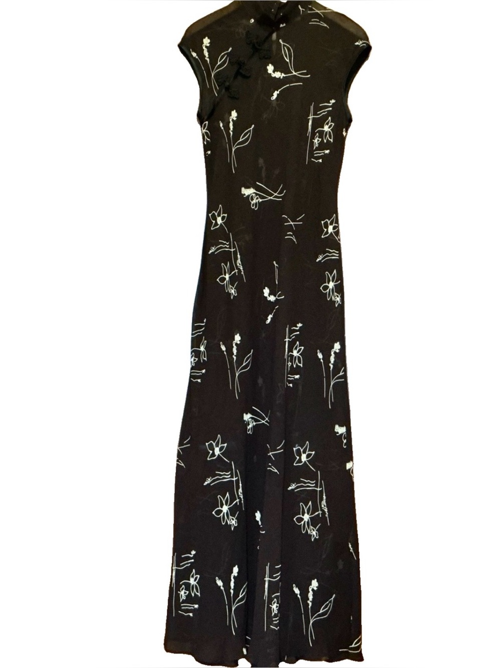 Vintage Ronni Nicole Long Semi Sheer Dress Brown 10 Delicate Flowers Elegant - Picture 2 of 13